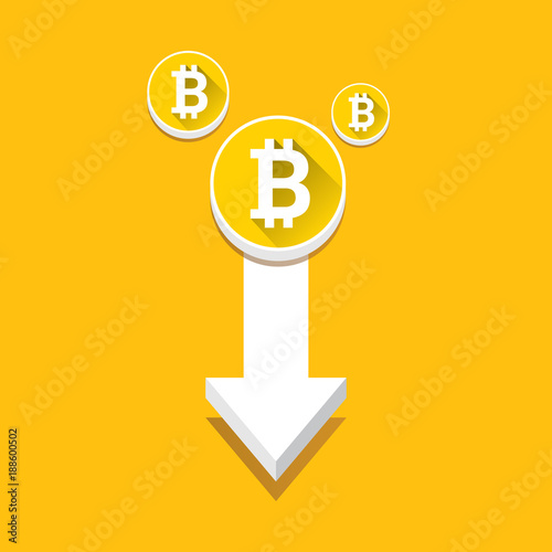 vector bitcoin market crash graph on orabge background. Bitcoin hype concept vector illusrtation . depreciation of bitcoin