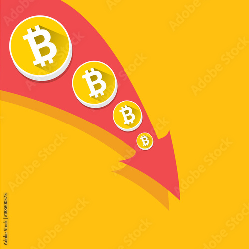 vector bitcoin market crash graph on orabge background. Bitcoin hype concept vector illusrtation . depreciation of bitcoin