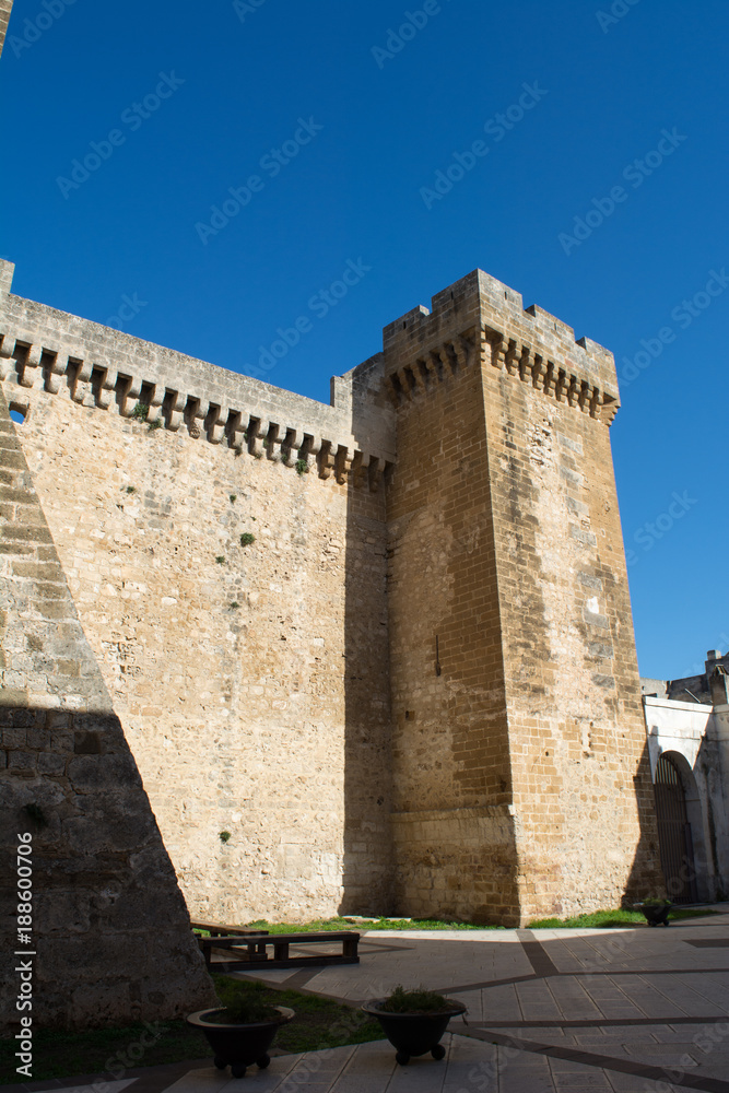 Horizontal View of the Medieval Castle De Falconibus. Pulsano, South of Italy