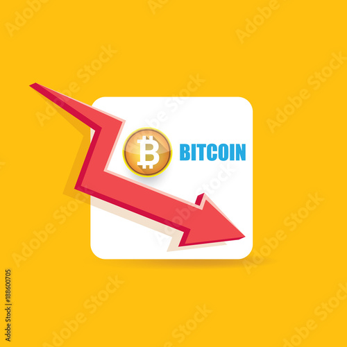 vector bitcoin market crash graph on orabge background. Bitcoin hype concept vector illusrtation . depreciation of bitcoin