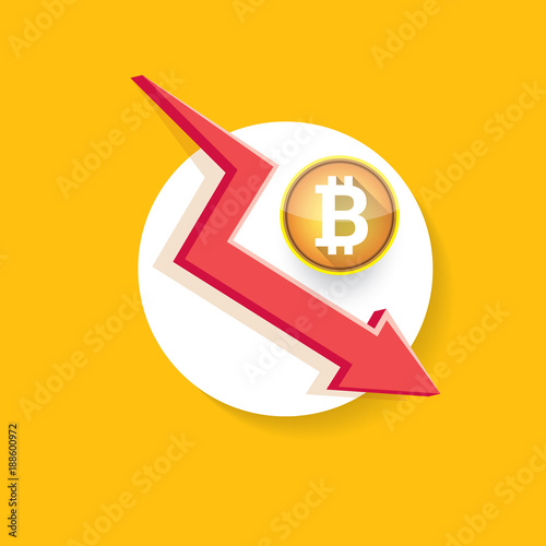 vector bitcoin market crash graph on orabge background. Bitcoin hype concept vector illusrtation . depreciation of bitcoin
