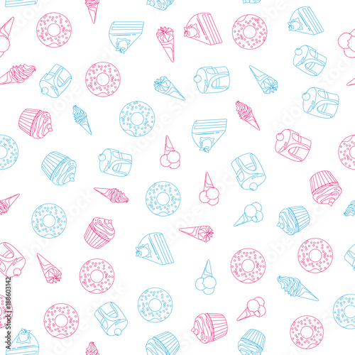 Vector seamless pattern of sweets dessert on white background