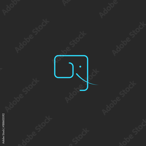 Elephant head logo with tusks, animal silhouette simple linear geometric shape in minimalist style.