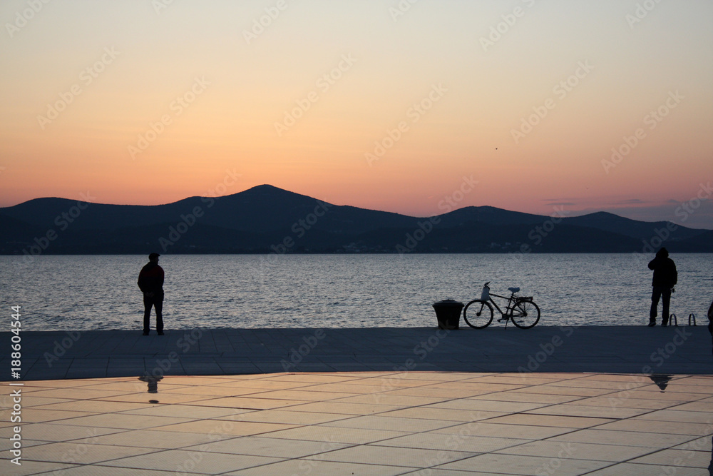 Sunset on the seacoast in Zadar Croatia