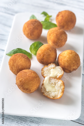 Arancini on the white plate