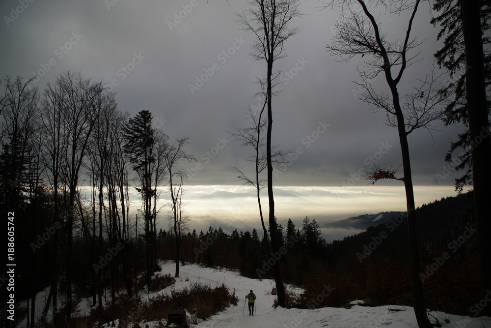 View from mountains with cloudy inversion below. Slovakia View from mountains with cloudy inversion below. Slovakia