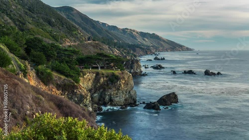Big sur Ocean rocks. California coast. USA. America.Timelapse.