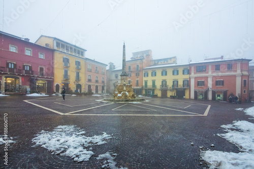 Tagliacozzo (Italy) - A small pretty village in the province of L'Aquila, in the mountain region of Abruzzo, often covered in snow during the winter. Here the historic center.