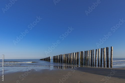Wooden Timber Piles At An Lonesome Beach - Wave Breaker