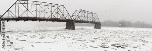 Panorama of frozen Susquehanna RIver with ice blocks