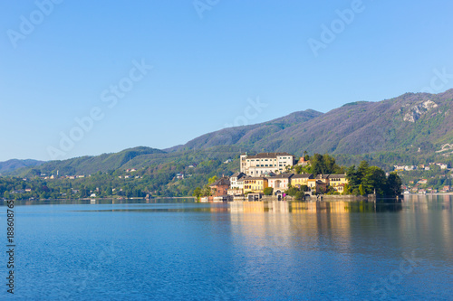 Romantic view of San Giulio island at Lake Orta, Piedmont, Italy © elitravo