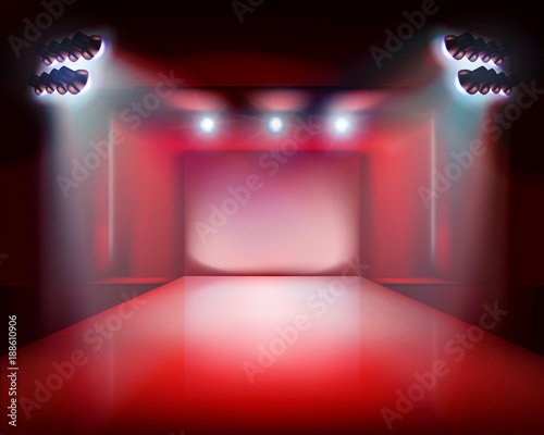 Runway show, stage lights. Vector illustration.