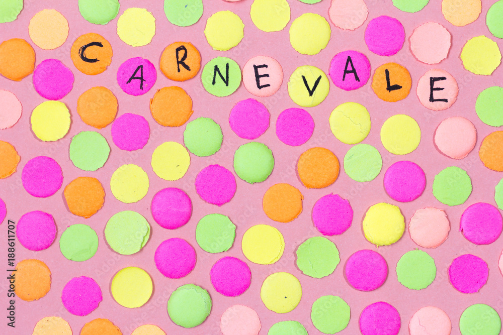 Carnaval party background concept. Space for text, copyspace.  Italian writings, Carnevale