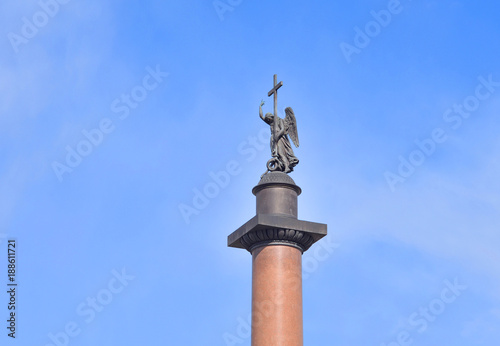 Alexander Column on blue sky background.