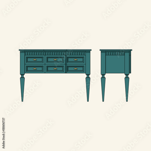 Turquoise chest of drawers on legs