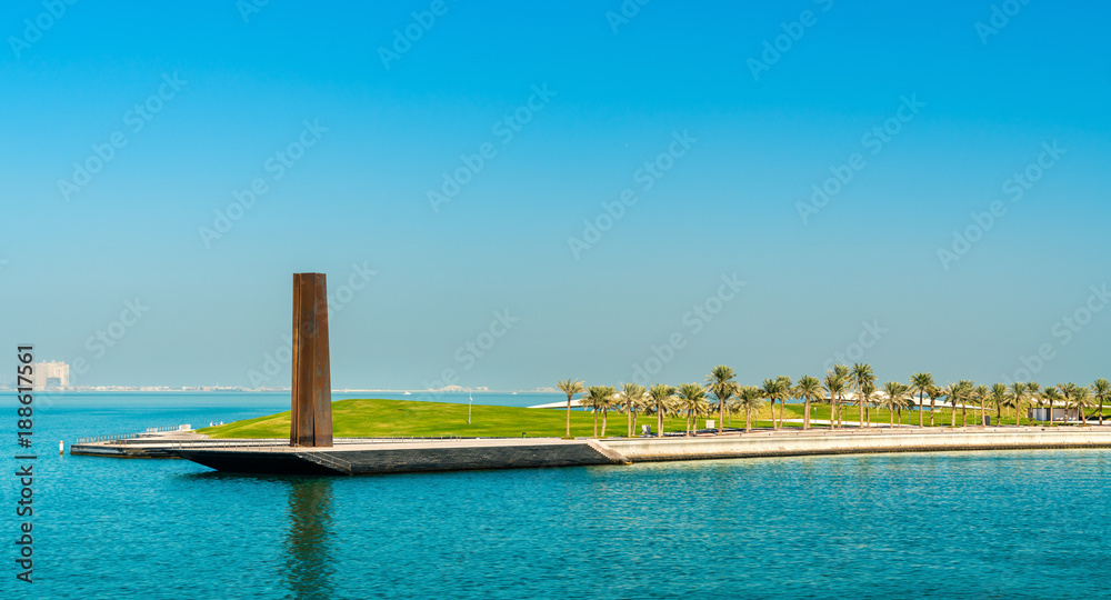 Steel Obelisk in Mia Park at Museum of Islamic Art in Doha, Qatar