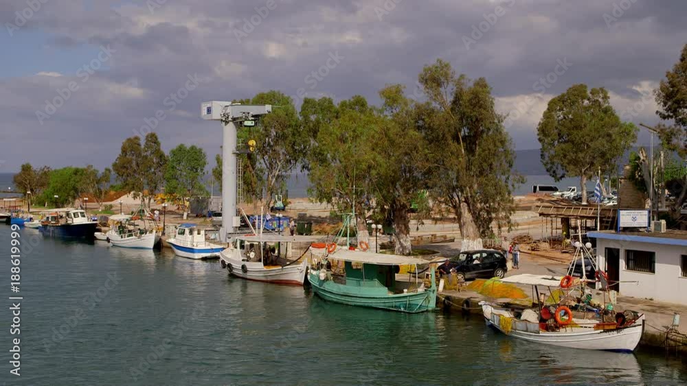 Fishing Boats In Harbour & River Almyros; Georgioupoli; Georgioupoli, Crete, Greece