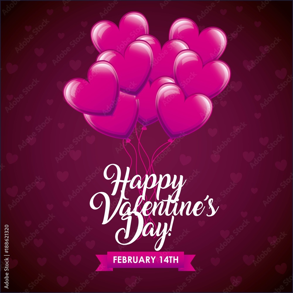 happy valentines day card balloons shaped hearts romantic vector illustration