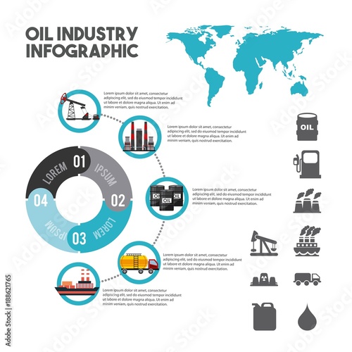 oil industry infographic elements with charts diagram and graphs of global petroleum production vector illustration