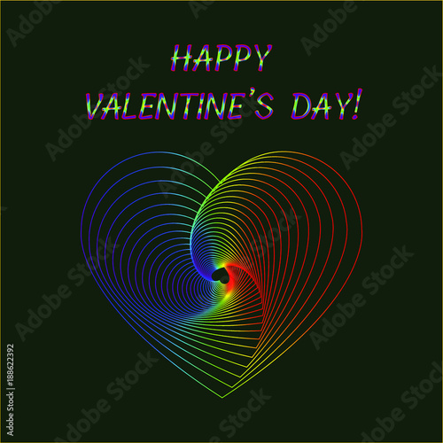 Greeting card for Valentine's Day in optical illusion style, vector background with colorful heart