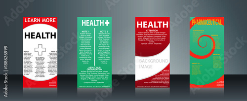 Mega collection of 4 abstract medical business cards or visiting cards on different topic, arrange in horizontal. EPS 10.