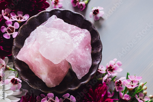 Rose Quartz and Flowers