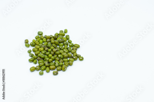 Mung beans isolated on white background. also known as moong bean, green gram, green bean. its in legume family species
