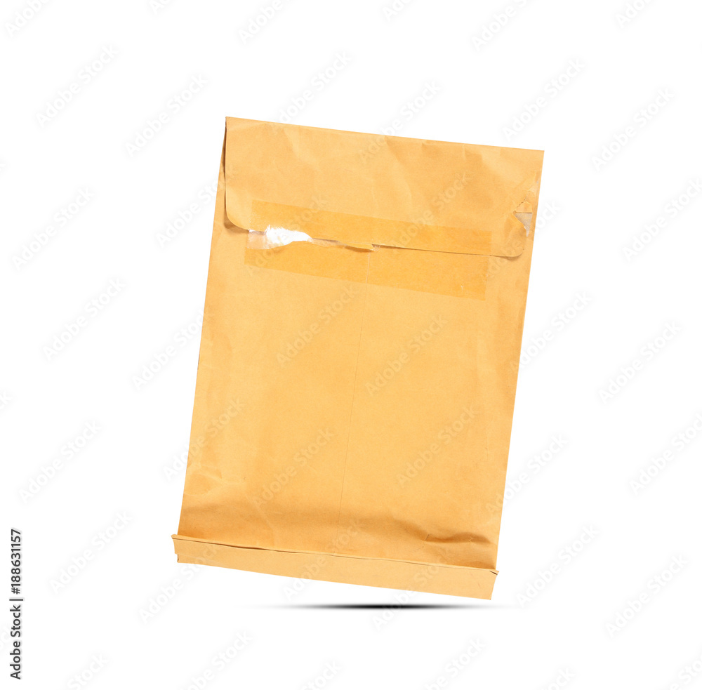 Old brown envelope isolated on white background Old brown envelope isolated on white background