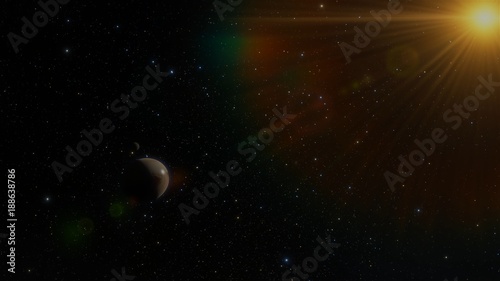 Fototapeta Naklejka Na Ścianę i Meble -  Pluto Dwarf Planet and Sun