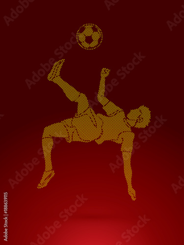 Soccer player somersault kick , overhead kick action designed using dots pattern graphic vector