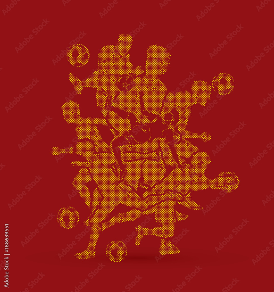 Soccer player team composition designed using dots pixels graphic vector.