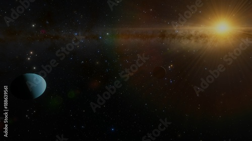 Umbriel Moon Orbits Neptune and Sun in Milky Way