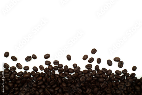 Top view coffee beans on isolated background.Free space for your text.