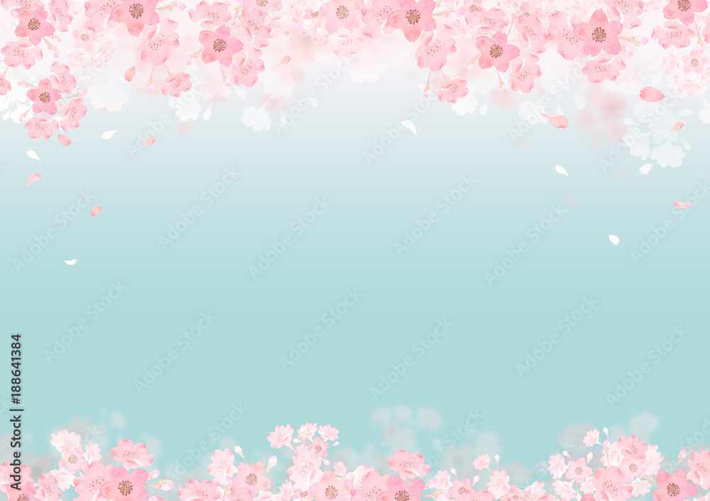 春 桜 背景 フレーム　水彩 イラスト