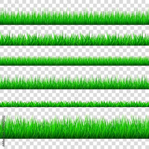 Spring green grass borders set isolated on transparent background.