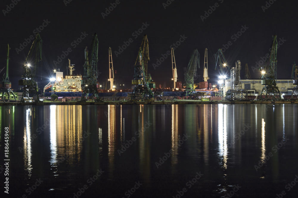 Harbor and crane at night