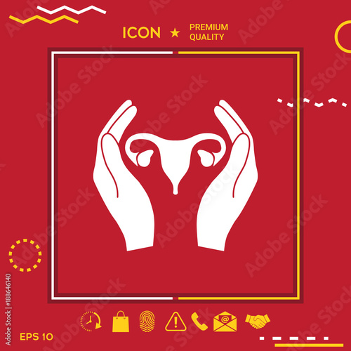 Hands holding Female uterus - protection icon