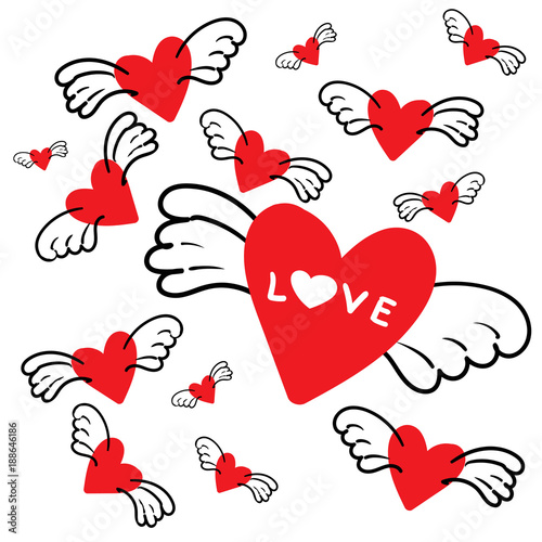 Cartoon Characters Red Hearts on White Background. Can Be Used as a Sign of Valentine's Day. Vector Illustration.