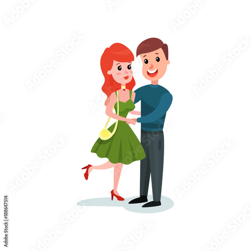 Romantic couple in love hugging  happy man and woman on a date cartoon vector Illustration