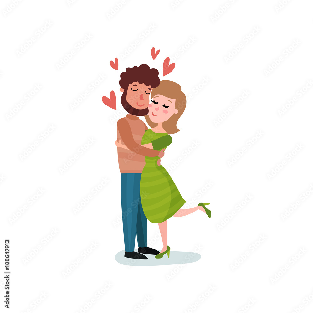 Romantic couple in love hugging cartoon vector Illustration Stock Vector |  Adobe Stock