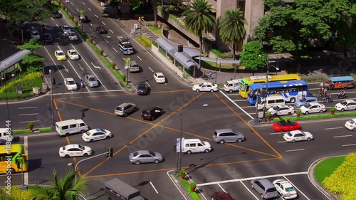 Traffic On Makati Avenue & Ayala Avenue Road Junction; Road Junction; Manila, Philippines, Asia