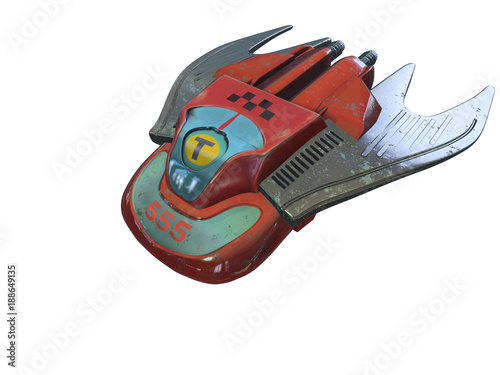 The taxi is on the way. Space ship-taxi. 3d illustration.Isolated object.