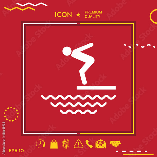 Swimmer on a springboard, Jumping into the water - icon
