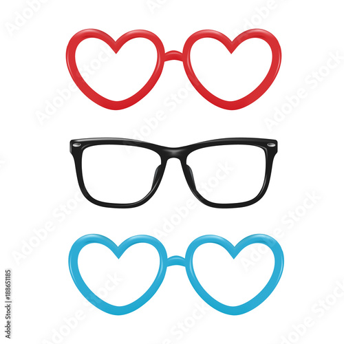 Vector realistic eyeglasses heart shape photobooth