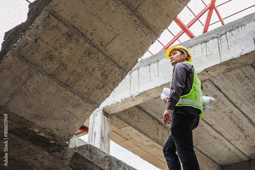 professional engineer worker at the house building construction site