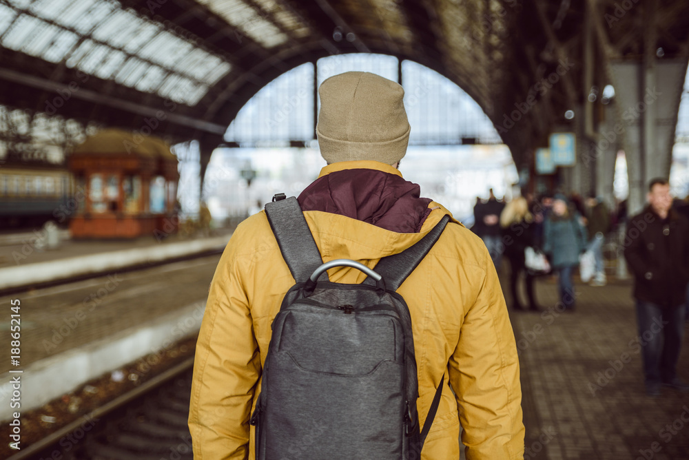 Fototapeta premium man walk on the railway station