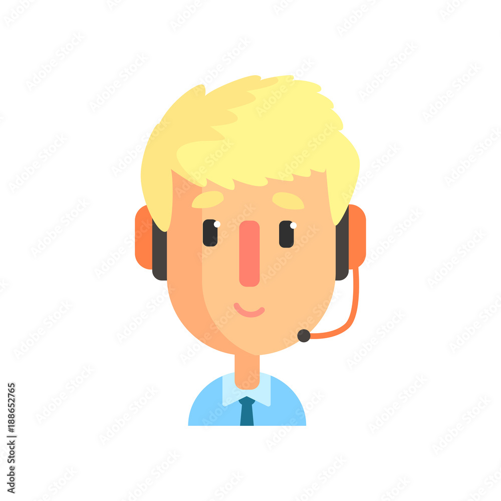 Male call center agent, online customer support service assistant with  headphones, cartoon vector Illustration Stock Vector | Adobe Stock