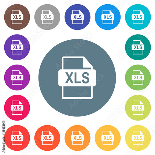 XLS file format flat white icons on round color backgrounds