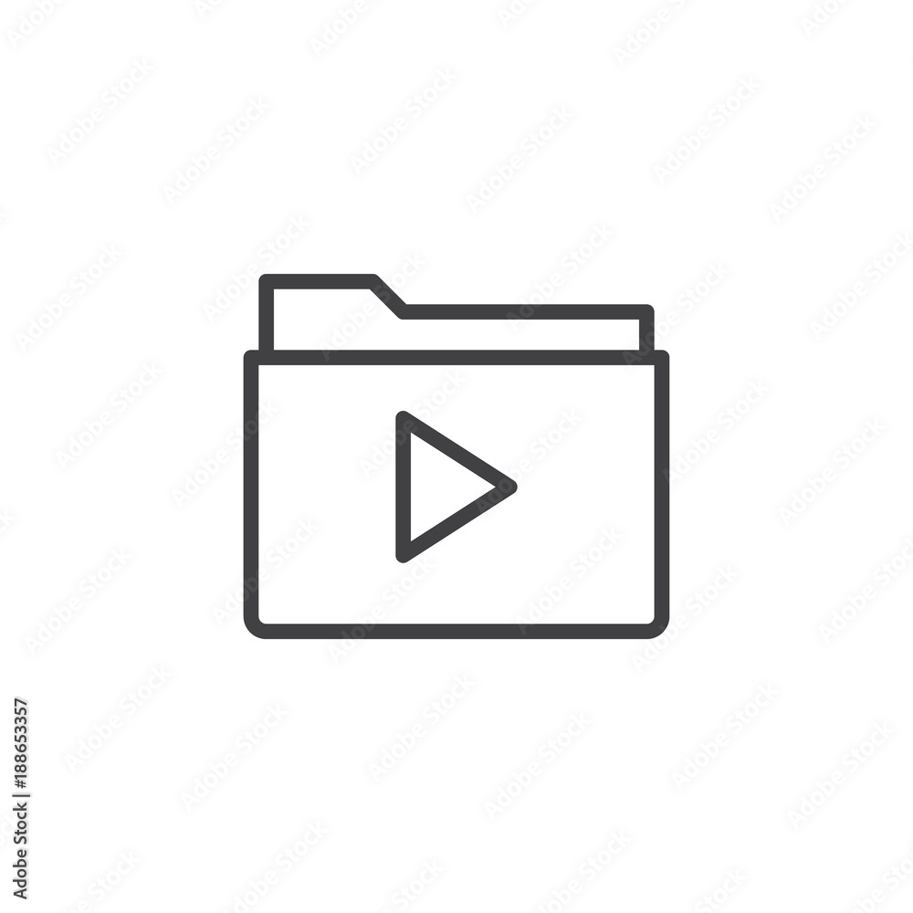 Video file folder line icon, outline vector sign, linear style pictogram isolated on white. Symbol, logo illustration. Editable stroke Video file folder line icon, outline vector sign, linear style pictogram isolated on white. Symbol, logo illustration. Editable stroke