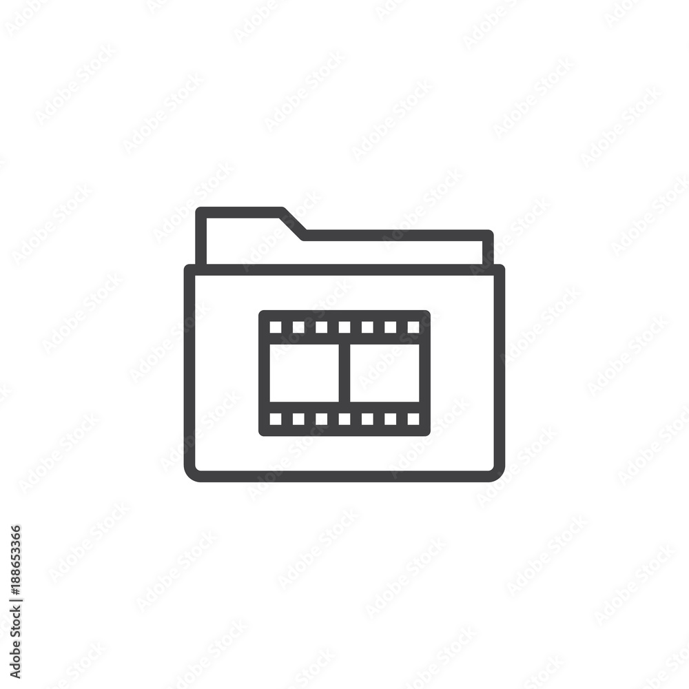 Film reel folder line icon, outline vector sign, linear style pictogram isolated on white. Symbol, logo illustration. Editable stroke Film reel folder line icon, outline vector sign, linear style pictogram isolated on white. Symbol, logo illustration. Editable stroke